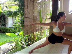 Flirty Terrace Workout in Tiny Shorts