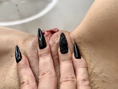 Long Black Nails Playing with Nipples, so Wet Pussy, Skin and Ass, with Lace Panty