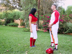 A black haired princes with huge tits is getting fucked in the process of playing