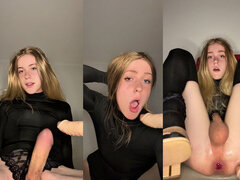 18 jahre, In den arsch, Spermaladung, Masturbation, Transfrau, Dürr, Solo, Strümpfe