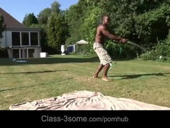 18 años, Negro, Rubia, Mamada, Estilo perrito, Ruso, Calientapollas, Trio