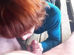 Redhead Tgirl Suck Daddy's Cock Outdoor