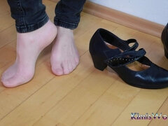 Worn Sheer Pantyhose & Dance-style Shoes - Elegant Foot Tease