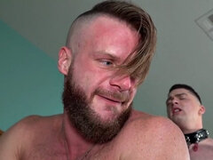 Mesmerized muscled stud with collar barebacks bottom