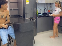 My Shy Stepsister Catches Me Masturbating in the Kitchen While She's Making Breakfast