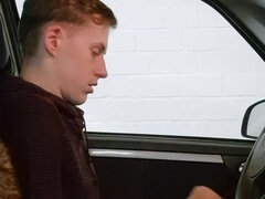 Auto, Sperma shot, Europees, Masturbatie, Mager, Alleen