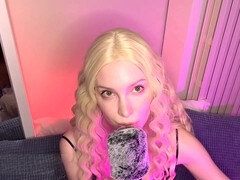 Relaxing ASMR with lovely blondie Stassie Reed pumping on her knees to make you cum