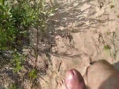 Big Cock Guy Jerks Off Near Nude Beach Babe with Huge Tits