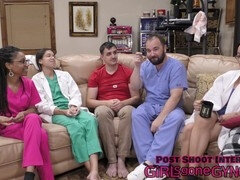 Naughty nurse Channy Crossfire performs a strip search on nurse Aria Nicole at GirlsGoneGynoCom!