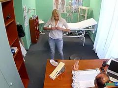 Busty blonde needs help in the medics wc - faux health center