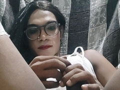 Indian Sissy Girl Milking Cock in White Babydoll