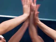 여자, 핑거링, 레즈비언, 대단히, 자연의 가슴, 오르가슴, 빨간 머리, 젖은