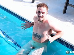 Marina Morris goes wild in a poolside titfuck with a busty brunette babe