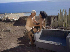 Stor stjärt, Avsugning, Sammanställning, Europeisk, Naturliga tuttar, Utomhus, Rider, Trekant