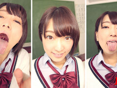 In the Classroom College Uniformed Ameri Hoshi Trapes You with Spit-soaked Lips