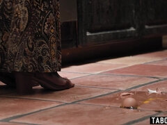 Tiny blonde teen has black stepparents