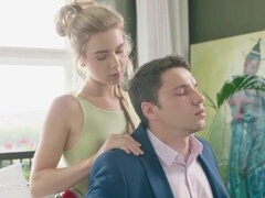 Cute-looking angel in green panties Alecia Fox rides on a big dick