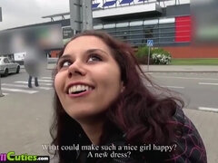 Readhead with big tits is sucking cock