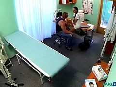 Flirtatious nurse gets her Wet Pussy inserted by muscle guy - fake polyclinic