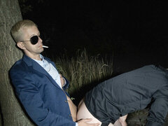 Tom Bacan has sex with Jakob De Lung next to a tree