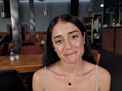 HUNT4K. Amateur toilet sex: shy brunette went wild with a stranger and was fucked hard