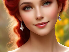 Smiling Nude Woman Holding Freesia, Adorned in Garnet-crimson Diamond Jewelry - Elegant Ai Slideshow