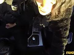 Cop fucks black in her black bum and then finishes off on her pretty black face - faux cop