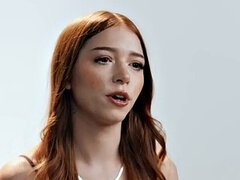 Little 21 year old redhead playing solo during her first casting
