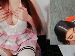 Hot girl reacts while getting filled with a creampie and pleasuring herself