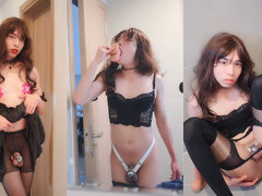18 anni, Asiatica, Schizzo di sborra, Ragazza con il pisello, Lingerie, Pantaloncini sintetici, Calze, Ragazza