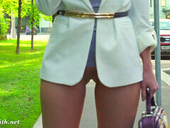 Utomhus, Trosor, Strumpbyxor, Offentlig, Fitta, Upskirt