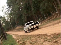 Backwoods blonde with nice tits gets fucked on side of the road by a black guy