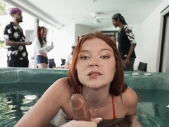 Seductive redhead bimbo Katerina Deville gets fucked with her bikini on