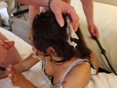 Cumizás, Kötözés, Gesztenyebarna, Francia, Kőkemény, Hd, Szolgalány, Durva