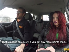 Crazy redhead fucks car gearstick
