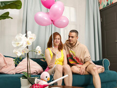 Horny Redhead Gets Balloons And Gives Pussy To Boyfriend