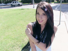 Outdoor dick sucking and furthermore fucking act with rookie brunette lassie