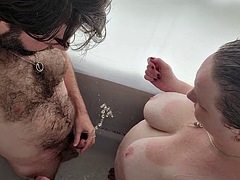 Enthousiasteling, Grote mammen, Compilatie, Stel, Harig, Douche, Tieten likken, Vrouw