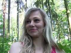Amateur blonde bimbo called Angela pleasures cocky dude outdoors