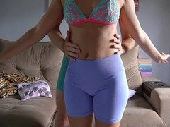 Hot girl with a big butt in tight leggings teases and grinds