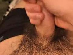 Hairy boy jerks himself and cums in his undies