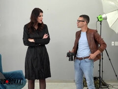 Footjob & Titjob Fetish - Brunette mom with saggy tits in stockings