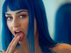 Blue-haired chick Jewelz Blu stimulates her wet pussy with love