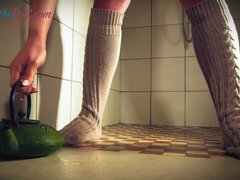 茶髪の, ヨーロピアン, 放尿, シャワー, 靴下, 一人, ストッキング, 濡れ