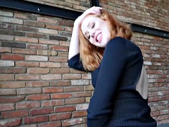 Hot redhead teen Lenina Crowne fucked in her black mini dress and filled with cum