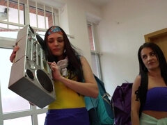 Young lassies hold 3some with the male at the hostel