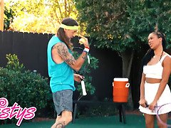 Kira Noir & Olivia Jayy get frisky during their tennis lesson with some pussy play & pussy licking