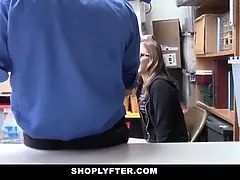 Shoplyfter - jumpy teenager thief Gracie May Green splattered & banged by shop security