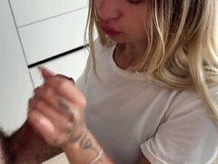 My stepsister catches me and gives a hand to help me finish