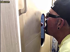 Gloryhole blowjob loving gaydaddy sucks his boyfriends cock at home
